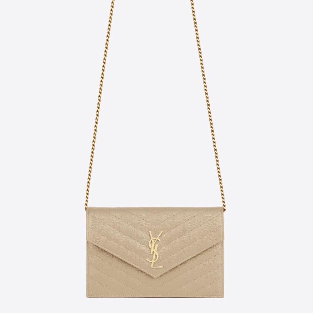 YSL ENVELOPE CHAIN WALLET IN GRAIN DE POUDRE EMBOSSED LEATHER
